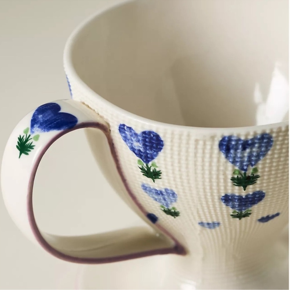 NWT Anthropologie Slow Drip Coffee Pour Over Mug Floral Heart Stoneware - Picture 2 of 7